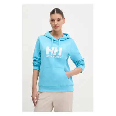 Bavlněná mikina Helly Hansen HH LOGO 2.0 dámská, modrá barva, s kapucí, s potiskem, 34460