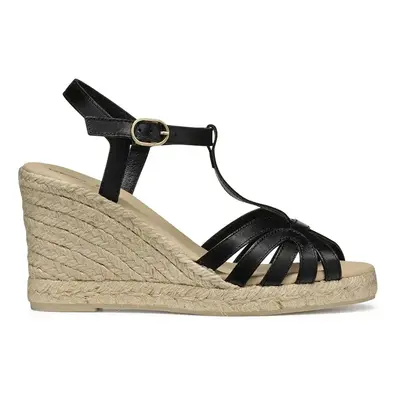 Kožené espadrilky Geox D GELSA černá barva, na klínku, D55TPA 00043 C9999