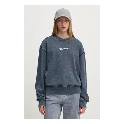 Bavlněná mikina Karl Lagerfeld Jeans dámská, modrá barva, s aplikací, 246J1801