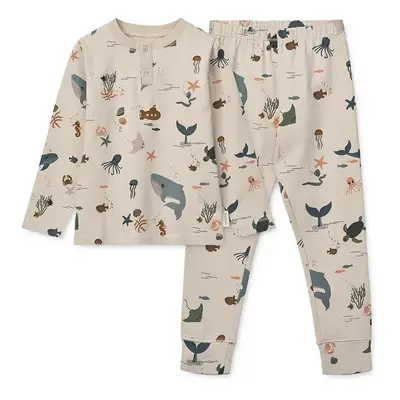 Dětské bavlněné pyžamo Liewood Wilhelm Printed Pyjamas Set béžová barva, LW19854