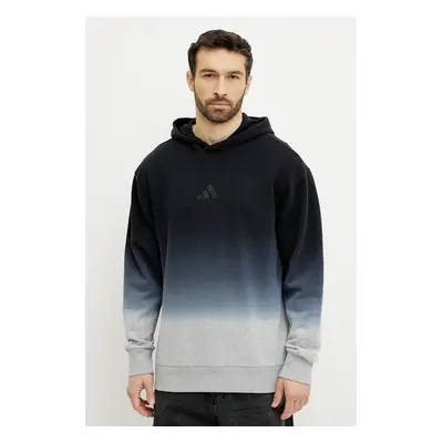 Bavlněná mikina adidas ALL SZN Dip Dye pánská, černá barva, s kapucí, vzorovaná, JI6350