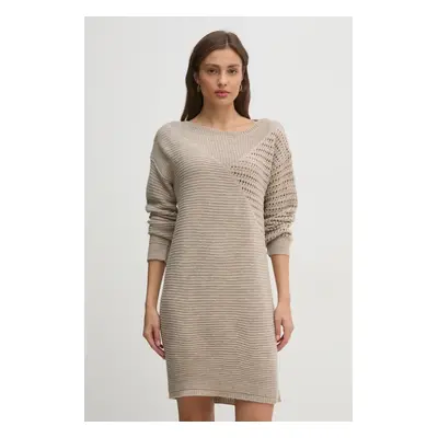 Šaty z vlněné směsi Sisley béžová barva, mini, oversize, 1076MV00W