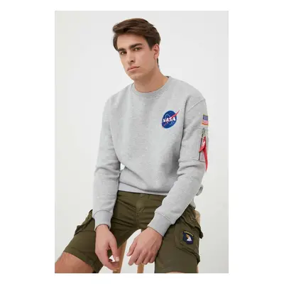 Mikina Alpha Industries Space Shuttle Sweater pánská, šedá barva, s potiskem, 178307.17