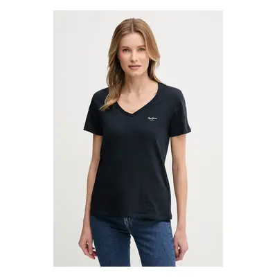 Bavlněné tričko Pepe Jeans MACY V-NECK tmavomodrá barva, PL506051