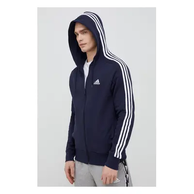 Bavlněná mikina adidas pánská, tmavomodrá barva, s kapucí, vzorovaná, IC0434