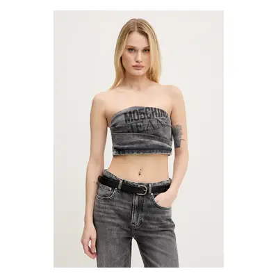 Top Moschino Jeans šedá barva, s potiskem, 0810 3219