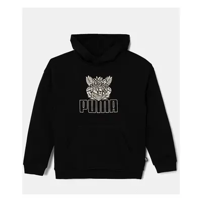 Dětská mikina Puma ESS+ TROPICAT Hoodie černá barva, s kapucí, s potiskem, 681827