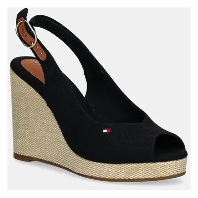 Sandály Tommy Hilfiger FLAG HIGH WEDGE ESPAD SLINGBACK černá barva, FW0FW08597