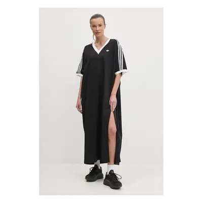 Bavlněné šaty adidas Originals V-NECK DRESS černá barva, maxi, JX9219