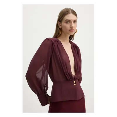 Košile Elisabetta Franchi dámská, vínová barva, regular, CA07947E2