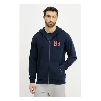 Bavlněná mikina Helly Hansen HH LOGO pánská, tmavomodrá barva, s kapucí, s potiskem, 30393