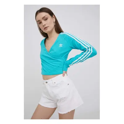 Tričko s dlouhým rukávem adidas Originals Adicolor HE4958 dámské, tyrkysová barva