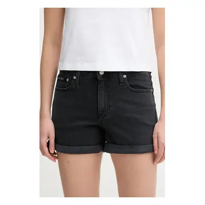 Džínové šortky Calvin Klein Jeans dámské, černá barva, hladké, medium waist, J20J225161