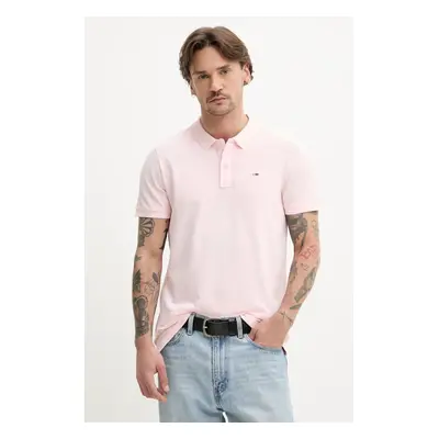 Bavlněné polo tričko Tommy Jeans růžová barva, DM0DM20676