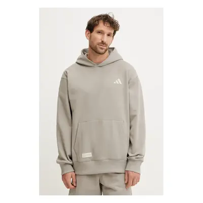 Bavlněná mikina adidas x Mercedes pánská, béžová barva, s kapucí, s potiskem, JW3081