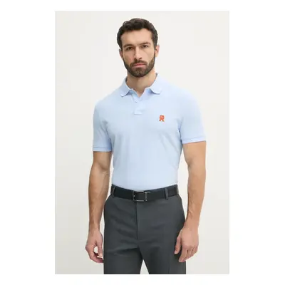 Bavlněné polo tričko Tommy Hilfiger modrá barva, s aplikací, MW0MW33167