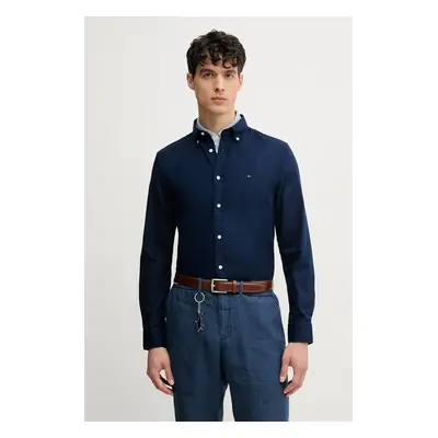 Bavlněná košile Tommy Hilfiger tmavomodrá barva, slim, s límečkem button-down, MW0MW38556