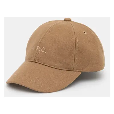 Vlněná kšiltovka A.P.C. casquette charlie hnědá barva, WOARV.M24069