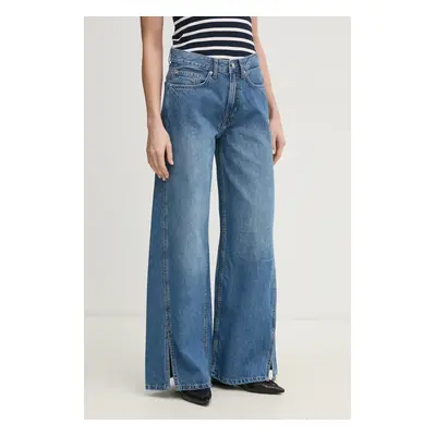 Džíny Pepe Jeans WIDE LEG JEANS MW SLIT dámské, modrá barva, PL205001