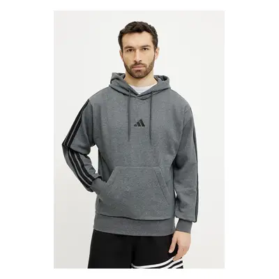 Mikina adidas Essentials pánská, šedá barva, s kapucí, s aplikací, JW4308