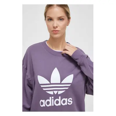 Bavlněná mikina adidas Originals dámská, fialová barva, s potiskem