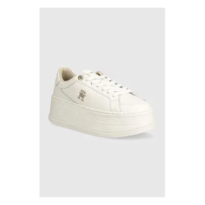 Kožené sneakers boty Tommy Hilfiger TH PLATFORM SNEAKER LTHR bílá barva, FW0FW08209