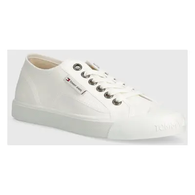 Tenisky Tommy Jeans TJW FOXING SNEAKER CANVAS dámské, bílá barva, EN0EN02588