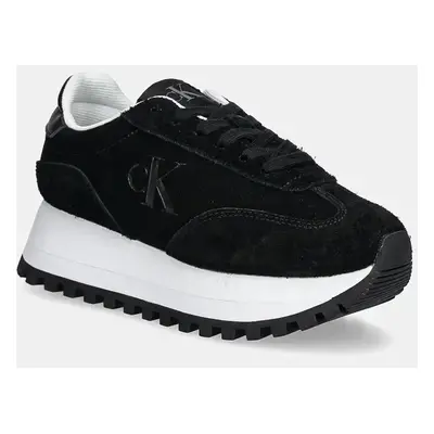 Semišové sneakers boty Calvin Klein Jeans RUNNER LACEUP ML SUEDE černá barva, YW0YW01574