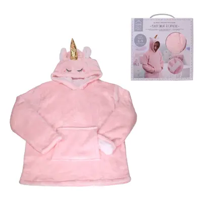 Dětská mikinová deka s rukávy a kapucí HOODIE UNICORN růžová