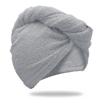 Rychleschnoucí froté turban na vlasy světle šedý, 100% bavlna