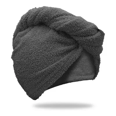 Rychleschnoucí froté turban na vlasy tmavě šedý, 100% bavlna