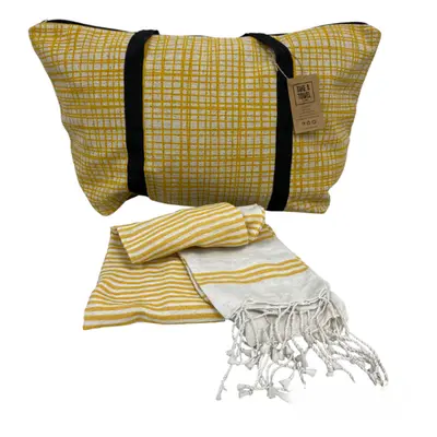 Stylový set plážové tašky + osušky HAMAM 75x150 cm, okrově žlutý, 100% organická bavlna