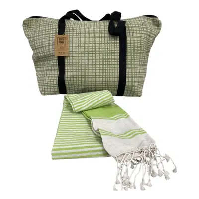 Stylový set plážové tašky + osušky HAMAM 75x150 cm, zelený, 100% bavlna