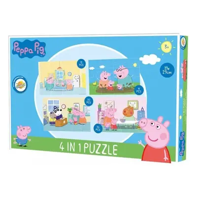 Dětské puzzle 4v1 PRASÁTKO PEPPA den s rodinou, 19x29 cm