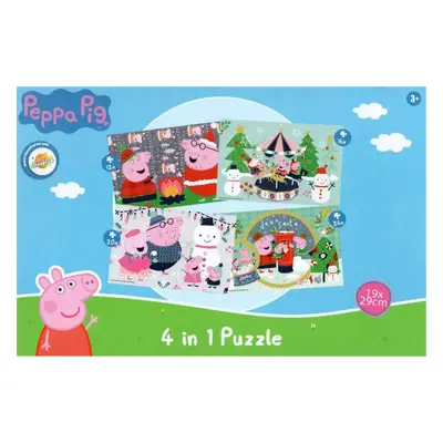 Dětské puzzle 4v1 PRASÁTKO PEPPA se sněhulákem, 19x29 cm