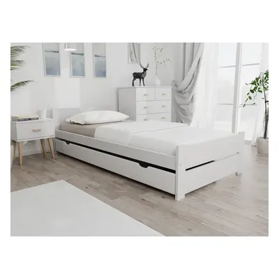 Postel IKAROS DOUBLE 90 x 200 cm, bílá Rošt: Bez roštu, Matrace: Matrace Deluxe 10 cm