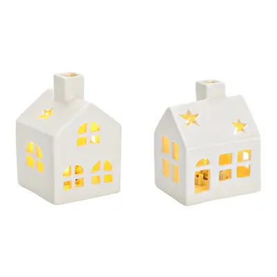 LED porcelánový domeček WHITE HOUSE 8 cm bílý - různé varianty