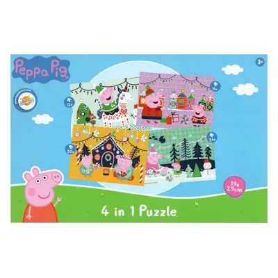 Dětské puzzle 4v1 PRASÁTKO PEPPA a vánoční nálada, 19x29 cm