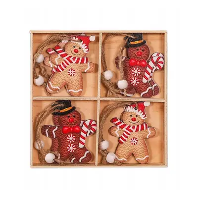 Sada vánočních dřevěných ozdob GINGERBREAD, 12 ks