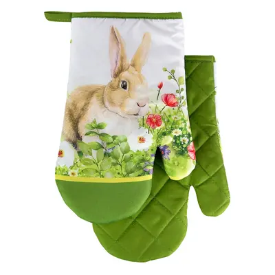 Sada 2 kuchyňských chňapek s magnetem EASTER BUNNY, bílo-zelená