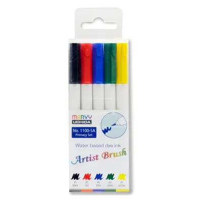 Marvy Umělecké fixy se štětcovým hrotem Artist Brush sada 5ks PRIMARY