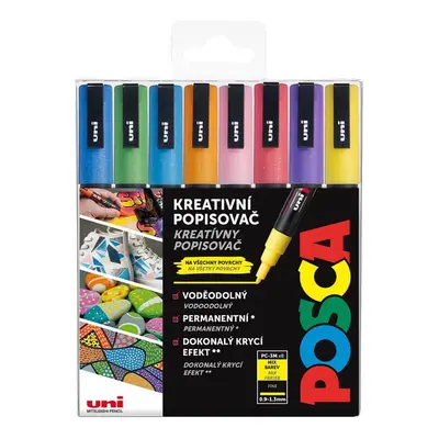 Akrylový popisovač Uni Posca PC-3M 0,9 - 1,3 mm, sada třpytivé barvy (8 ks)