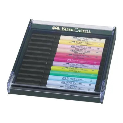 Faber-Castell Umělecký popisovač Pitt Artist Pen B Pastel štětcové, sada 12 ks - pastelové barvy