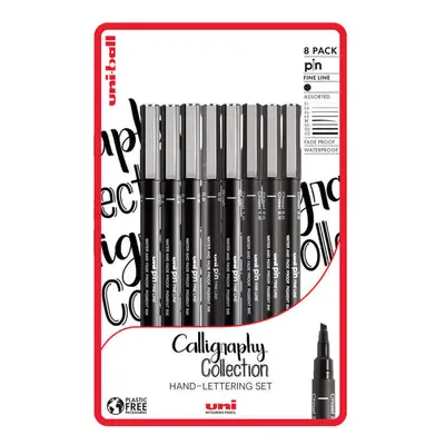 UNI pin Calligraphy Collection Hand Lettering Set - sada 8 ks linerů Super Ink