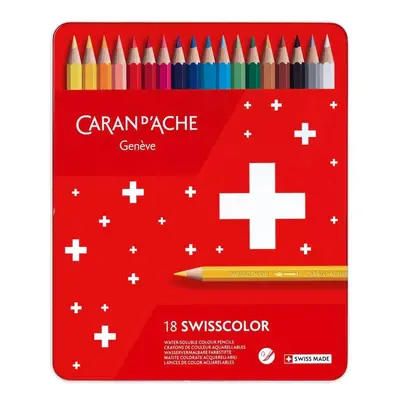 Caran D'ache Swisscolor akvarelové pastelky 18 barev, plechová krabička