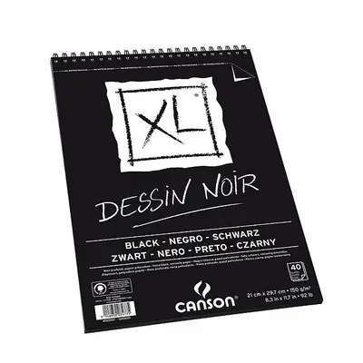 Canson XL Dessin NOIR blok černých papírů A4, 150g, 40 listů, kroužková vazba