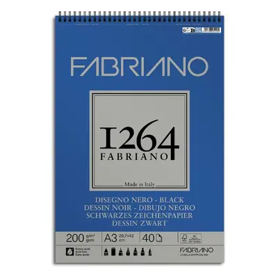 Fabriano 1264 Black - blok s černým papírem A5, 200 g, 40 listů, drátěná vazba