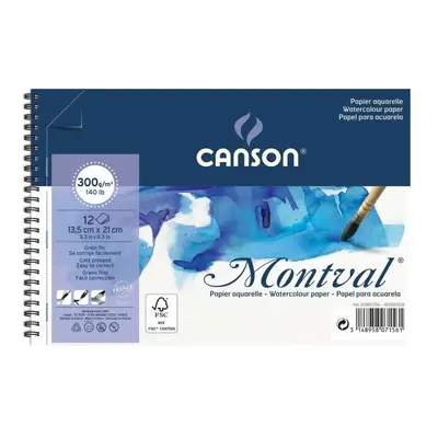 Canson Montval akvarelový blok 300 g, kroužková vazba 13,5 x 21 cm 12 listů