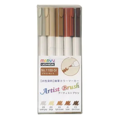 Marvy Umělecké fixy se štětcovým hrotem Artist Brush sada 5ks BROWN