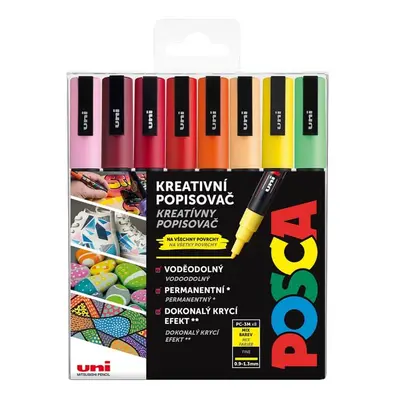 Akrylový popisovač Uni Posca PC-3M SUMMER 0,9 - 1,3 mm, sada teplých tónů (8 ks)